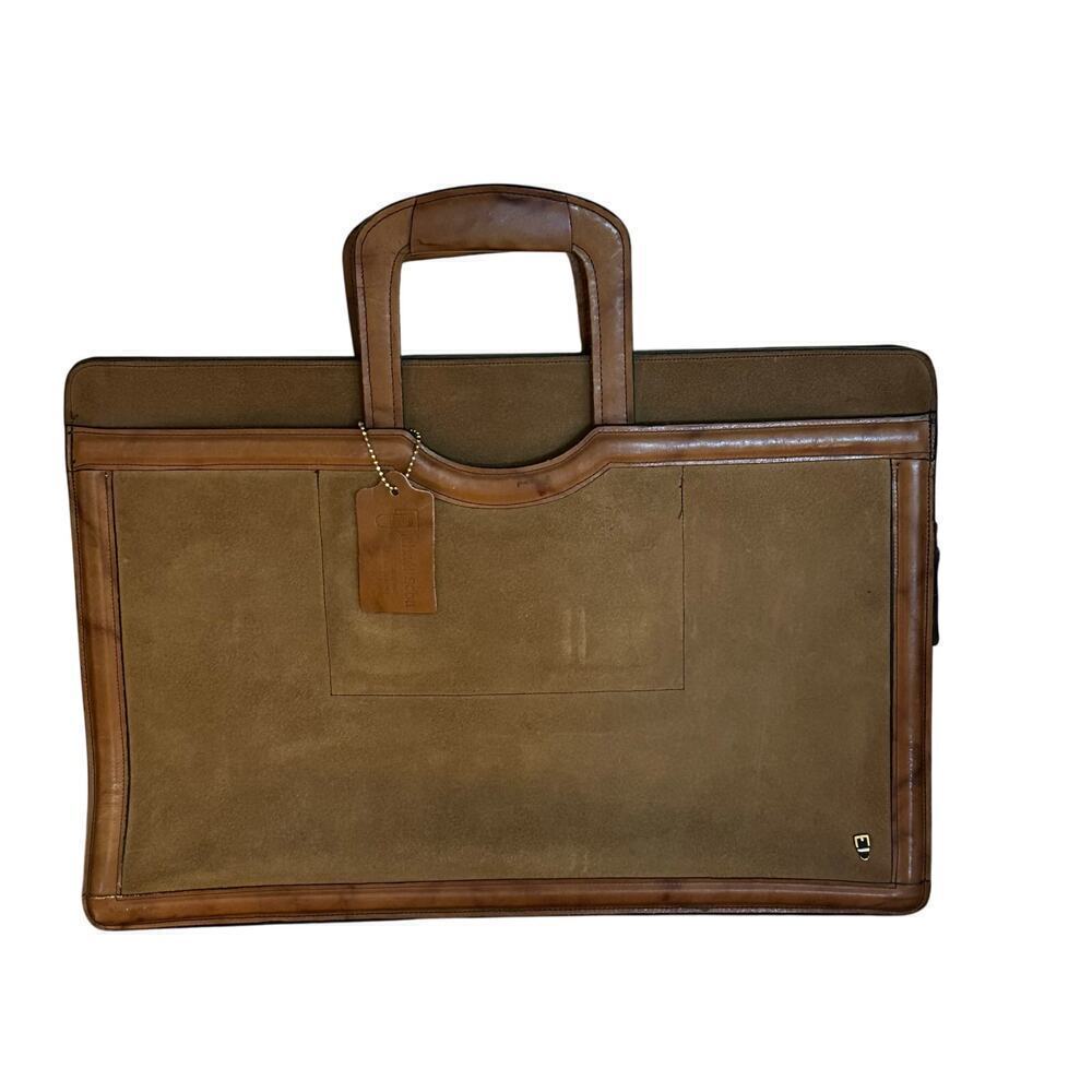 NWT Vintage Michael Scott Brown Tutone Leather Suede Briefcase Portfolio Bag - Picture 2 of 12